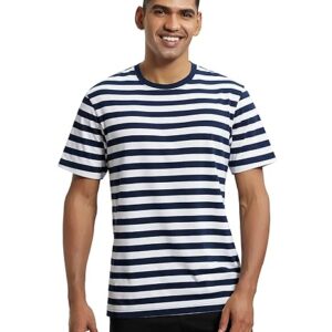 Super Combed Cotton Rich Striped Regular Fit Round Neck Half Sleeve T-Shirt